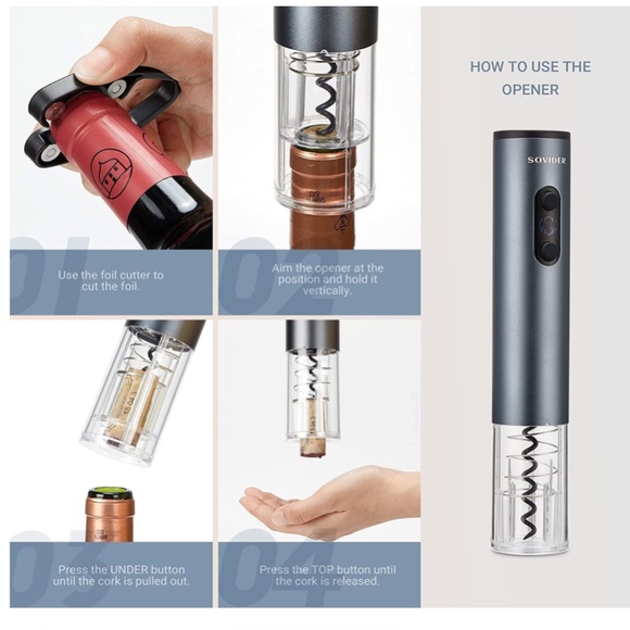 NEW Electric Wine Opener Set W/ Rechargeable Batteries - Picture 4 of 7